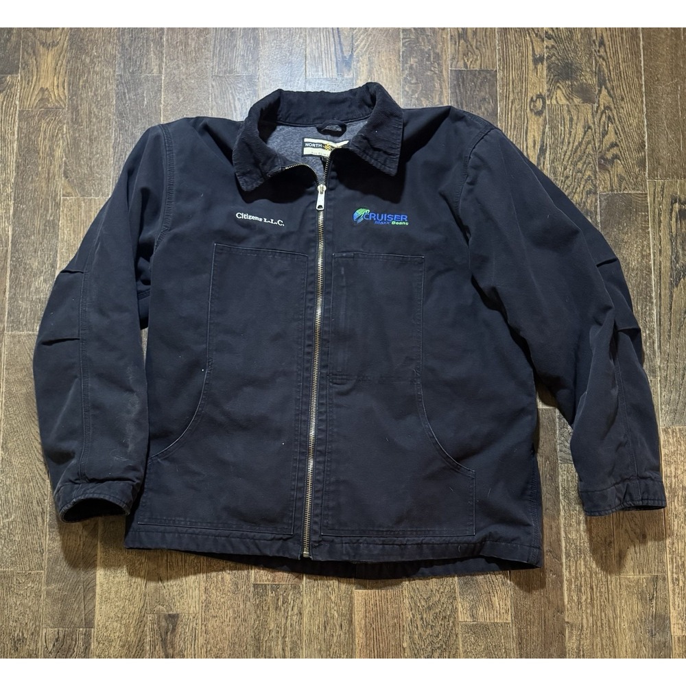 North End Detroit Style Jacket Mens XL Black Corduroy Collar Fleece Lined Zip